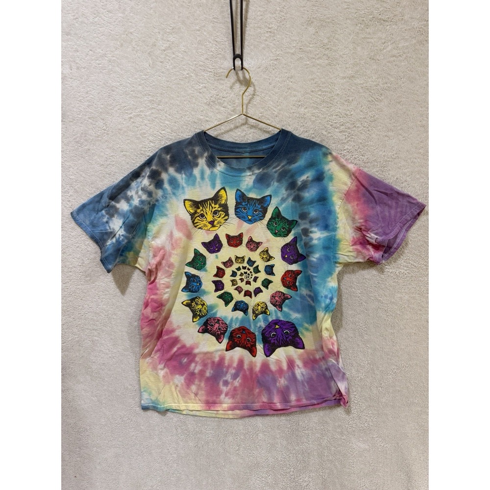 Vintage Tie Dye Psychedelic Cat Tee Shirt Tshirt Hippie y2k Boho 2XL ?